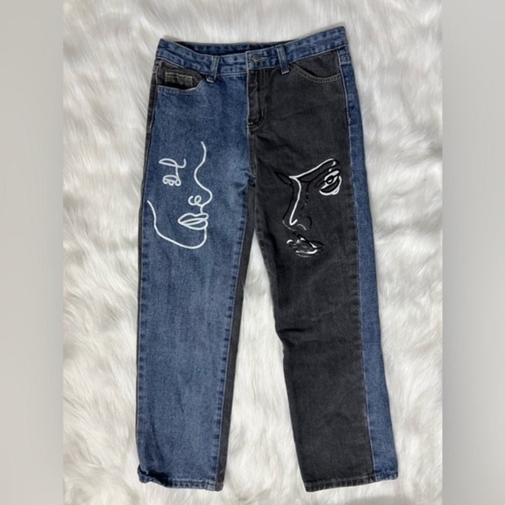 SHEIN girls 2 faced black and blue jeans